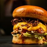 front view burger on a stand